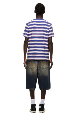 STRIPED TEE COSMIC COBALT/MANDARINE ORANGE