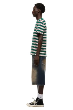 STRIPED TEE DARK GREEN/ ROUGE RED