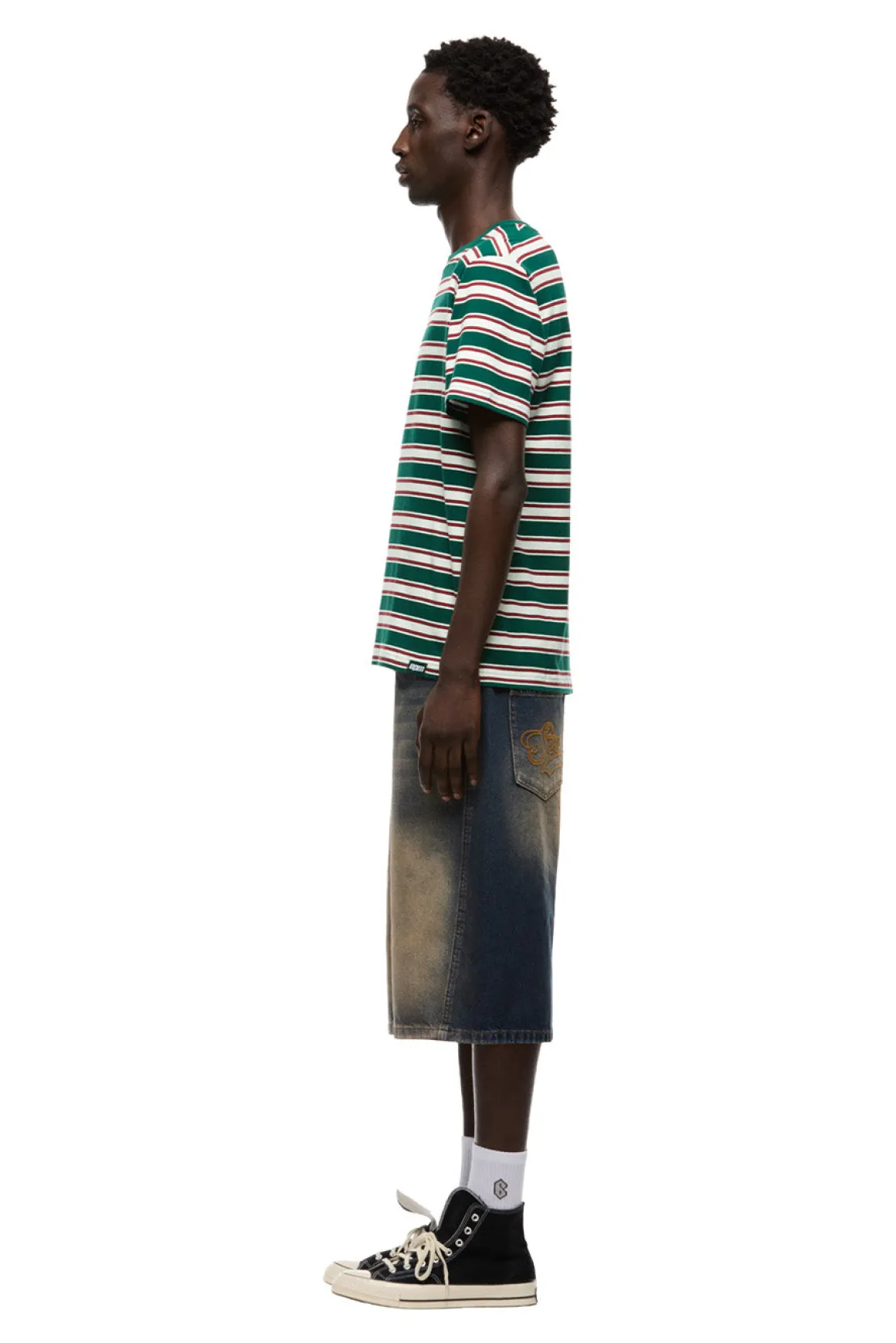 STRIPED TEE DARK GREEN/ ROUGE RED