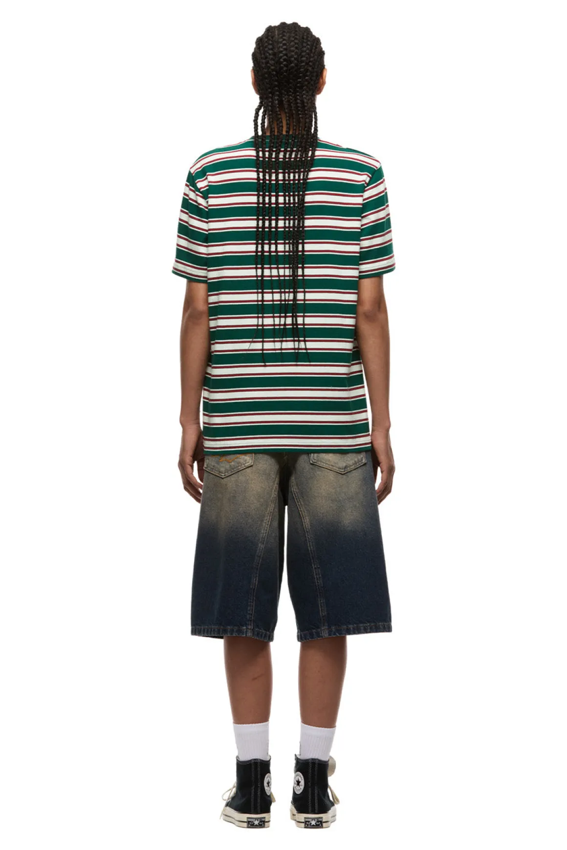 STRIPED TEE DARK GREEN/ ROUGE RED