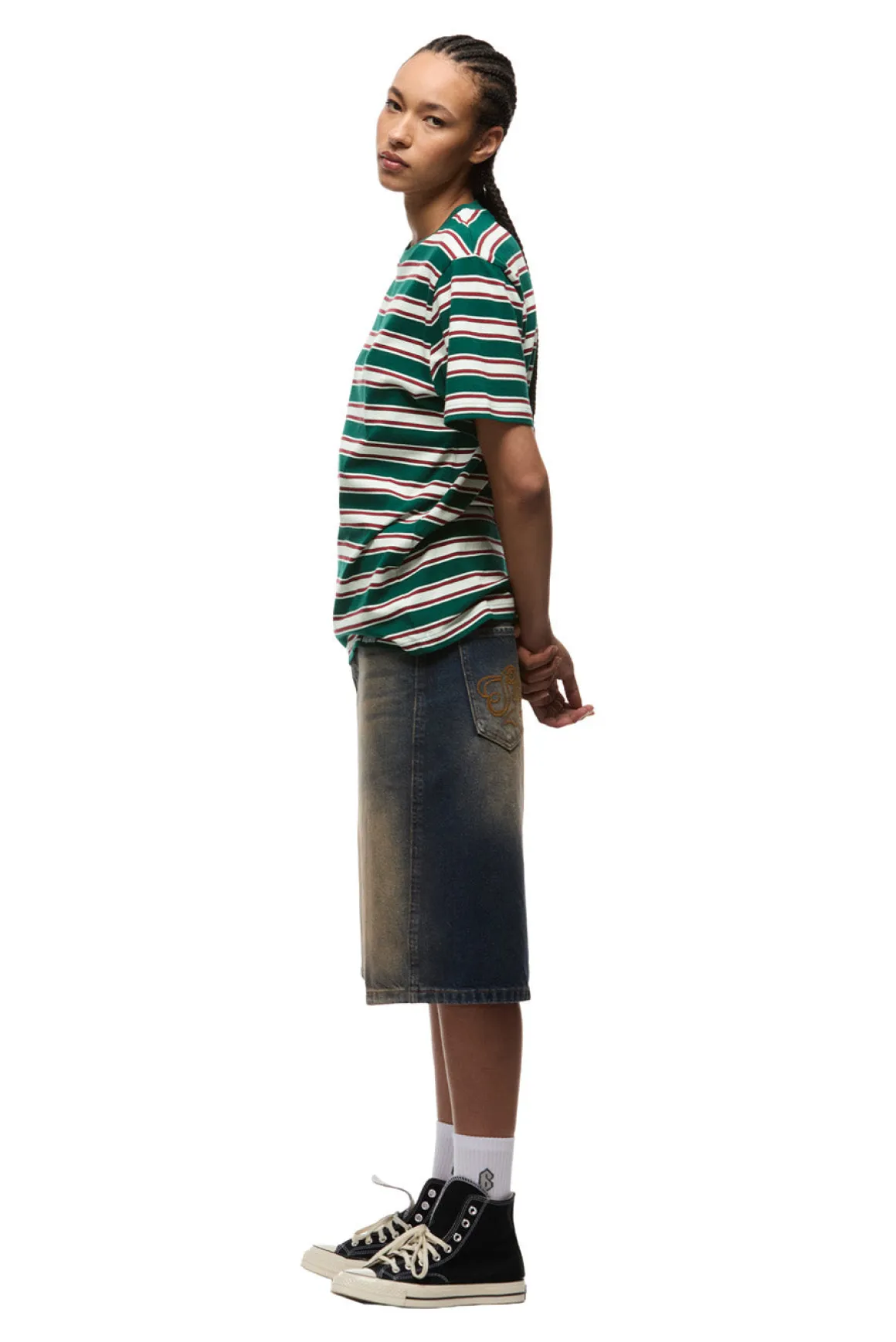 STRIPED TEE DARK GREEN/ ROUGE RED
