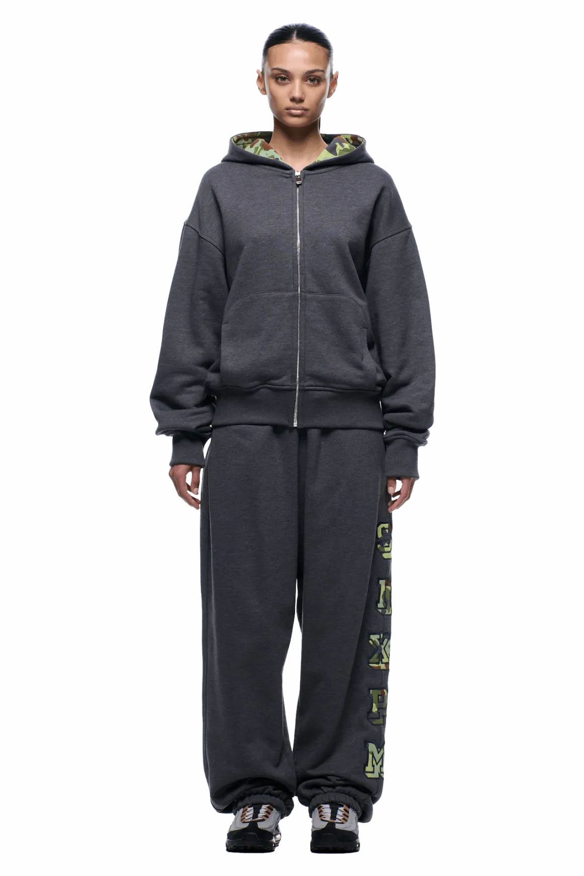 WAFFLE LINED ZIP HOODIE GREY CAMO
