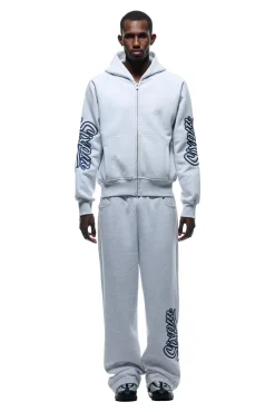 WAVE LOGO ZIP HOODIE LIGHT GREY