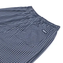 WIDE WOVEN CHECK PANTS DARK NAVY