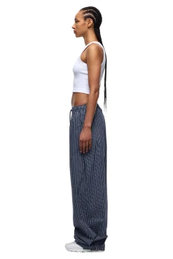 WIDE WOVEN CHECK PANTS DARK NAVY