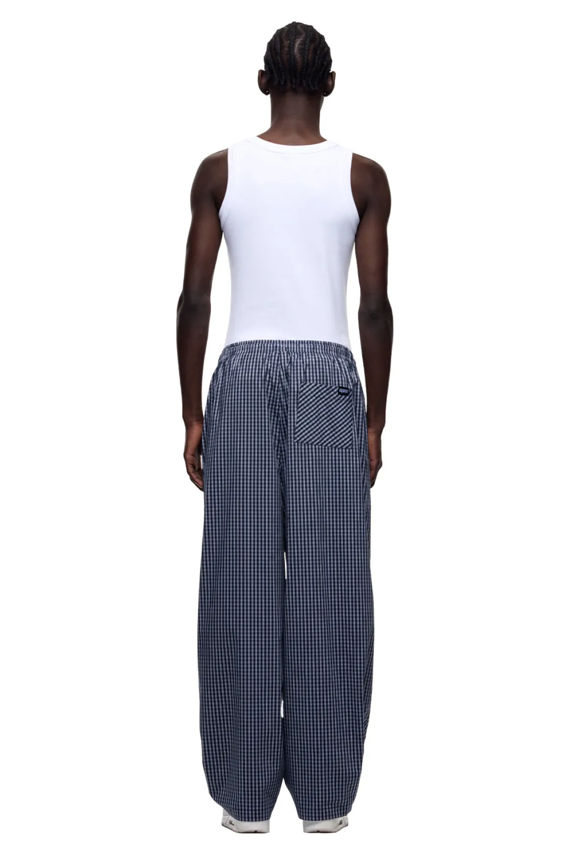 WIDE WOVEN CHECK PANTS DARK NAVY