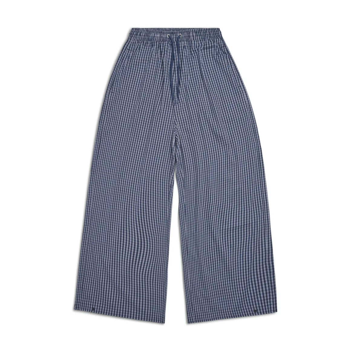 WIDE WOVEN CHECK PANTS DARK NAVY