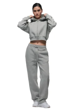 WMNS CROPPED ZIP HOODIE GREY MELANGE