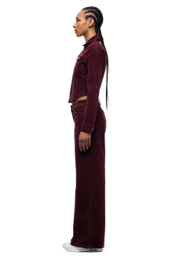 WMNS VELVET DENIM JACKET BORDEAUX RED