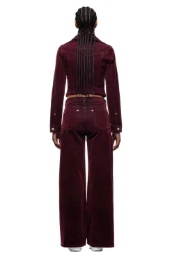 WMNS VELVET DENIM JACKET BORDEAUX RED