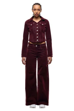 WMNS VELVET DENIM JACKET BORDEAUX RED